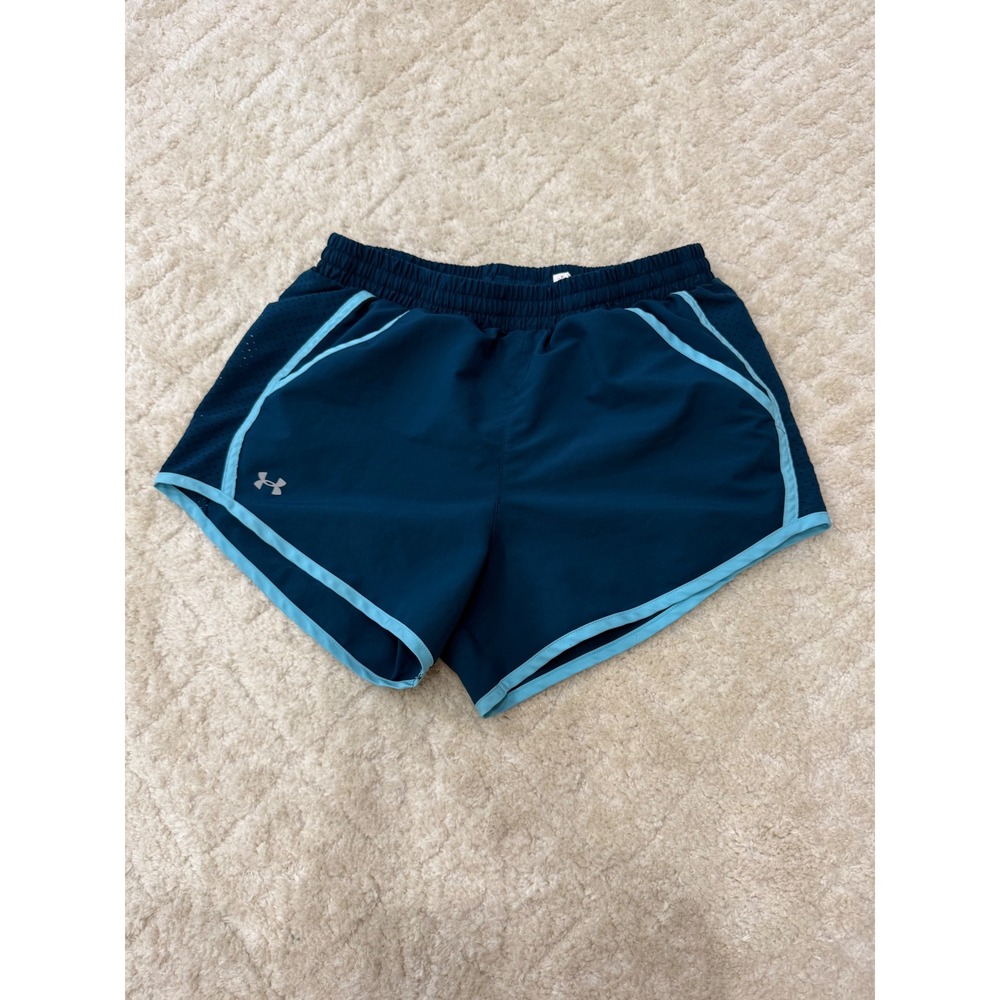 Under Armour Womens HeatGear Running Shorts Teal Blue Mesh 1293674 SM